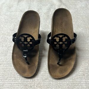 TORY BURCH MILLER CLOUD SANDAL  BLACK/NATURAL - SIZE 7.1/5 US good condition .